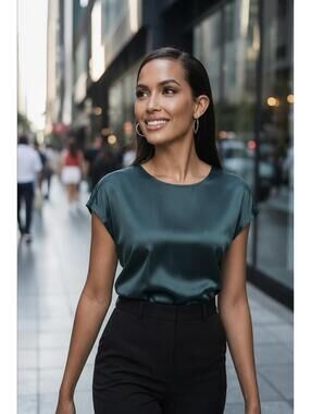 JOIE Women’s Gorgeous Short Sleeve Silk Blouse in Green-Size Medium